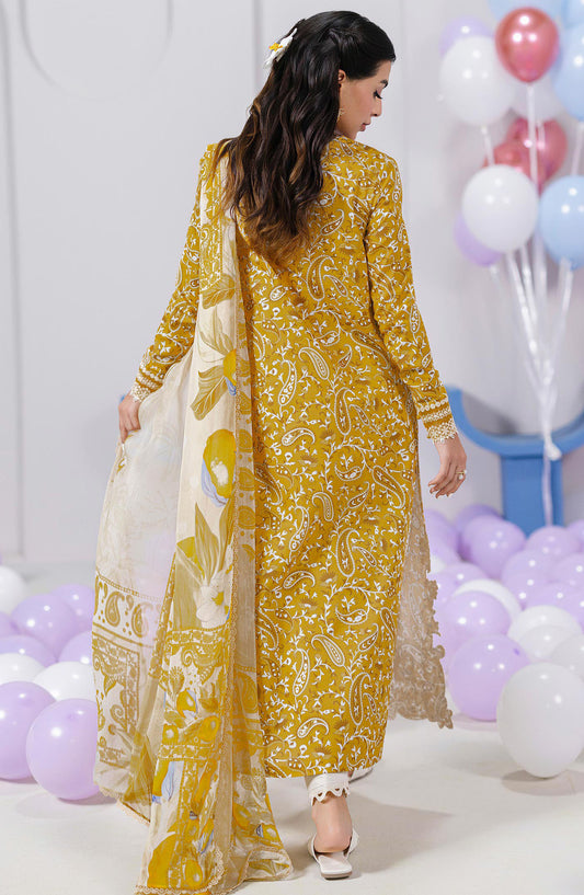 Qalamkar Embroidered Lawn Unstitched 3 Piece Suit - EM-10 B Adele - Q25QLMP - Mustard - Summer Collection