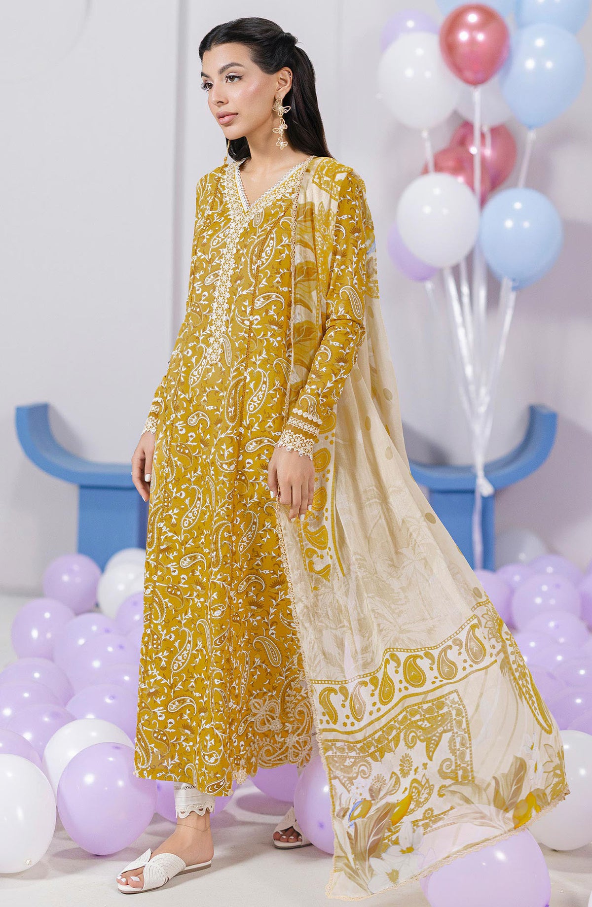 Qalamkar Embroidered Lawn Unstitched 3 Piece Suit - EM-10 B Adele - Q25QLMP - Mustard - Summer Collection