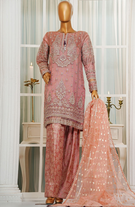Jashn by HZ Textile Embroidered Zarri Net Stitched 3 Piece Suit - HZK-207 Mauve - HZ25JFF - Pink - Wedding Collection