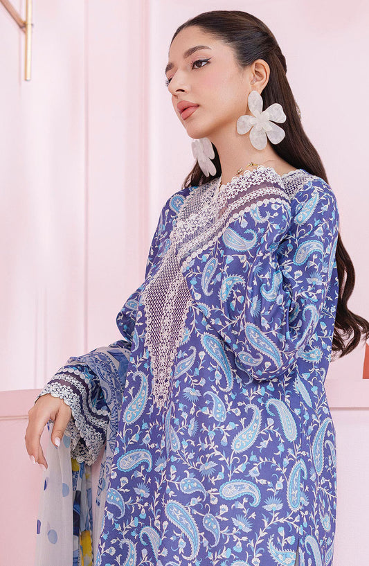 Qalamkar Embroidered Lawn Unstitched 3 Piece Suit - EM-10 A Riley - Q25QLMP - Blue - Summer Collection