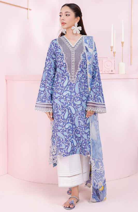 Qalamkar Embroidered Lawn Unstitched 3 Piece Suit - EM-10 A Riley - Q25QLMP - Blue - Summer Collection