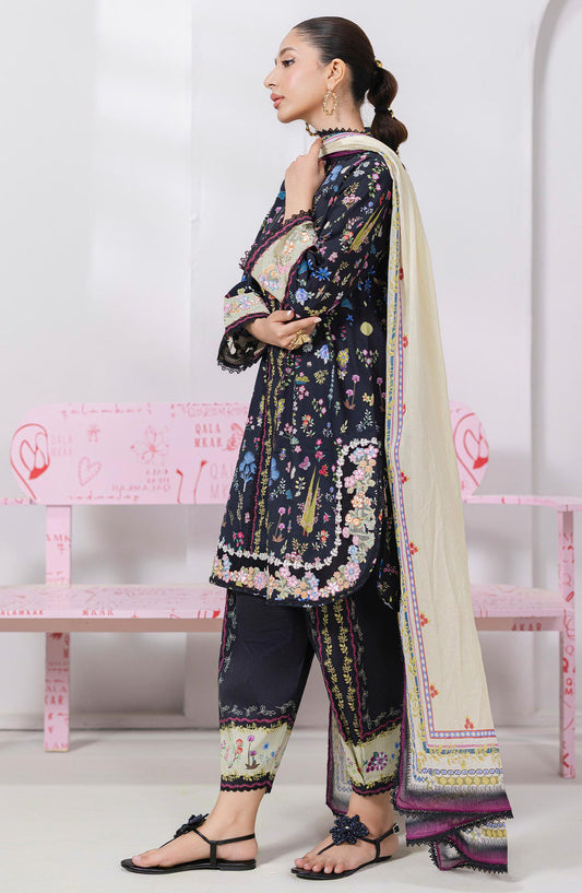 Qalamkar Embroidered Lawn Unstitched 3 Piece Suit - EM-09 B Paige - Q25QLMP - Black - Summer Collection
