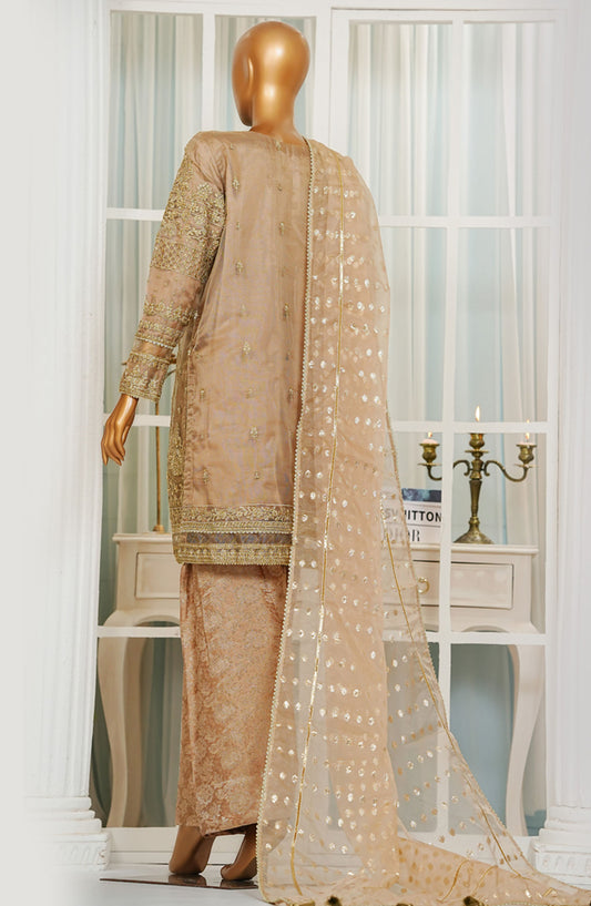 Jashn by HZ Textile Embroidered Zarri Net Stitched 3 Piece Suit - HZK-207 Golden - HZ25JFF - Golden - Wedding Collection
