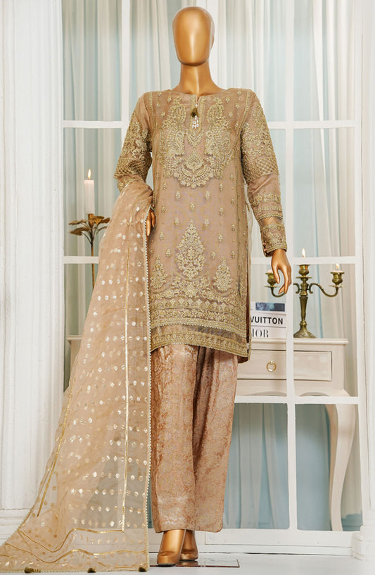 Jashn by HZ Textile Embroidered Zarri Net Stitched 3 Piece Suit - HZK-207 Golden - HZ25JFF - Golden - Wedding Collection