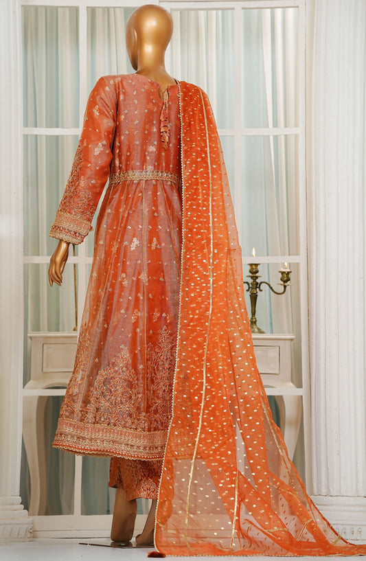 Jashn by HZ Textile Embroidered Zarri Net Stitched 3 Piece Suit - HZK-206 Orange - HZ25JFF - Orange - Wedding Collection