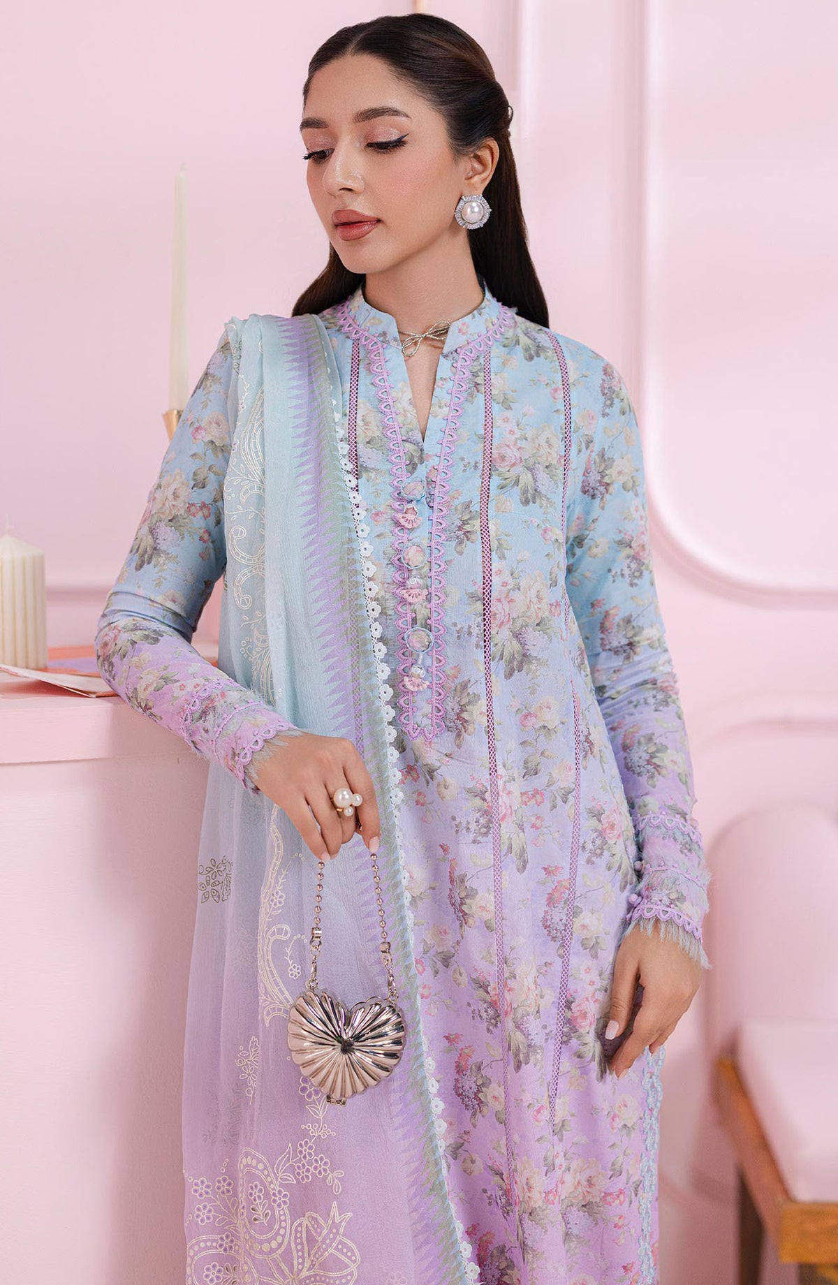 Qalamkar Embroidered Lawn Unstitched 3 Piece Suit - EM-08 B Vera - Q25QLMP - Blue - Summer Collection