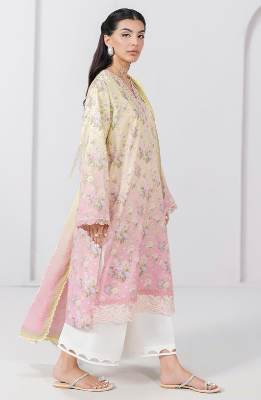 Qalamkar Embroidered Lawn Unstitched 3 Piece Suit - EM-08 A Sierra - Q25QLMP - Yellow - Summer Collection