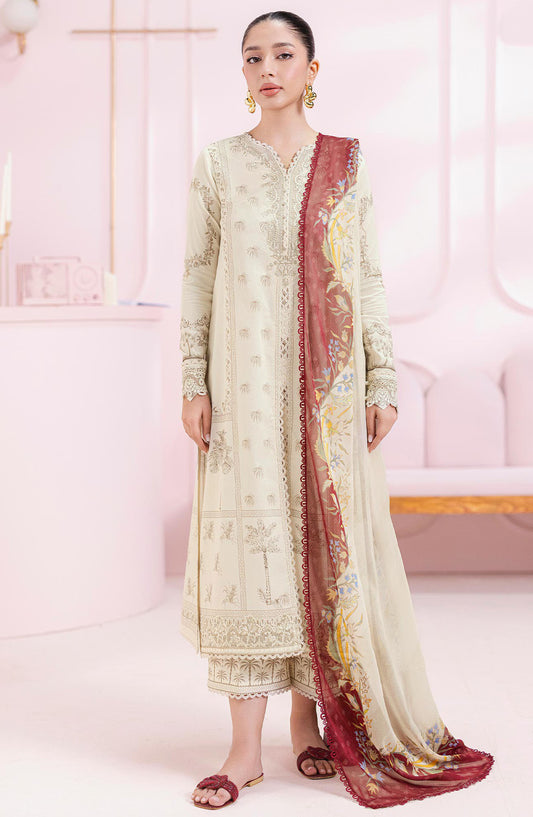 Qalamkar Embroidered Lawn Unstitched 3 Piece Suit - EM-06 B Talia - Q25QLMP - Beige - Summer Collection