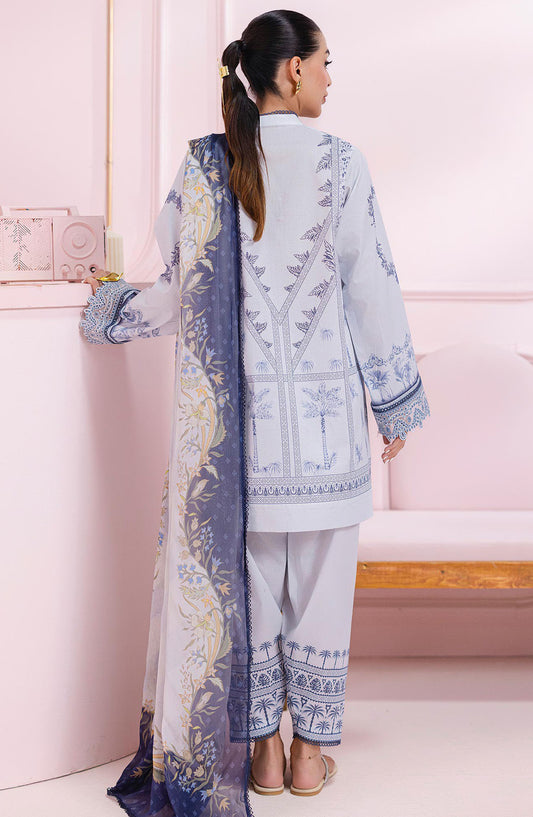 Qalamkar Embroidered Lawn Unstitched 3 Piece Suit - EM-06 A Sage - Q25QLMP - Blue - Summer Collection