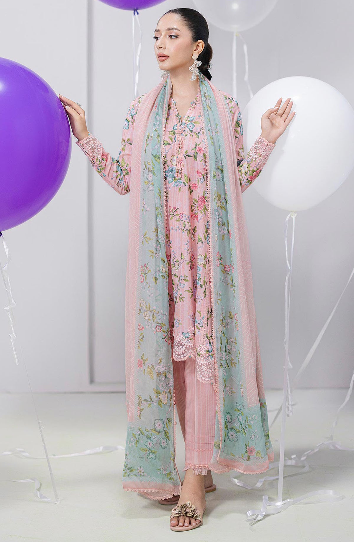 Qalamkar Embroidered Lawn Unstitched 3 Piece Suit - EM-05 A Zelda - Q25QLMP - Pink - Summer Collection