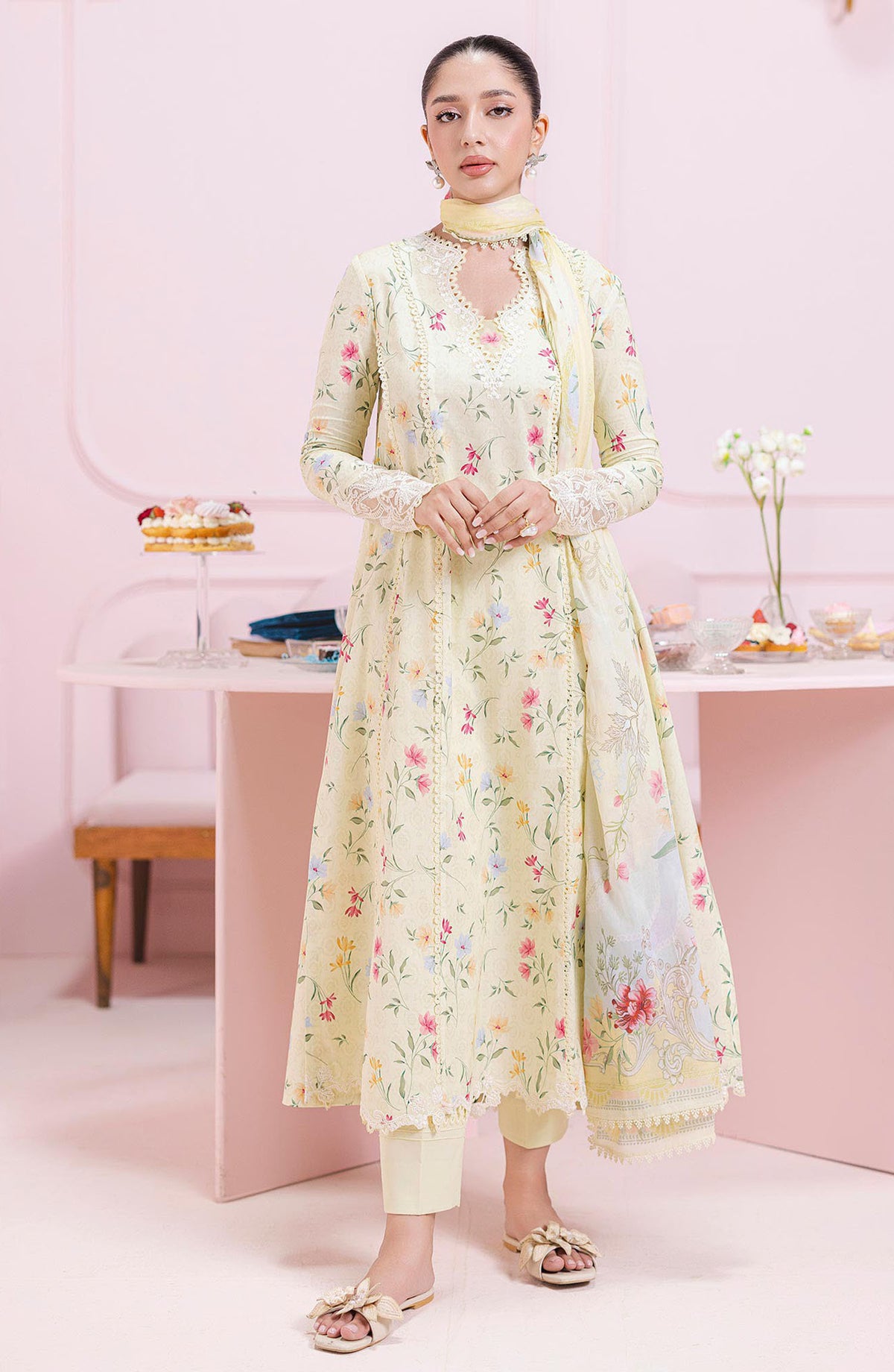 Qalamkar Embroidered Lawn Unstitched 3 Piece Suit - EM-04 B Laurel - Q25QLMP - Yellow - Summer Collection
