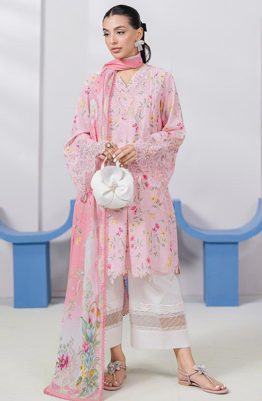Qalamkar Embroidered Lawn Unstitched 3 Piece Suit - EM-04 A Vera - Q25QLMP - Pink - Summer Collection