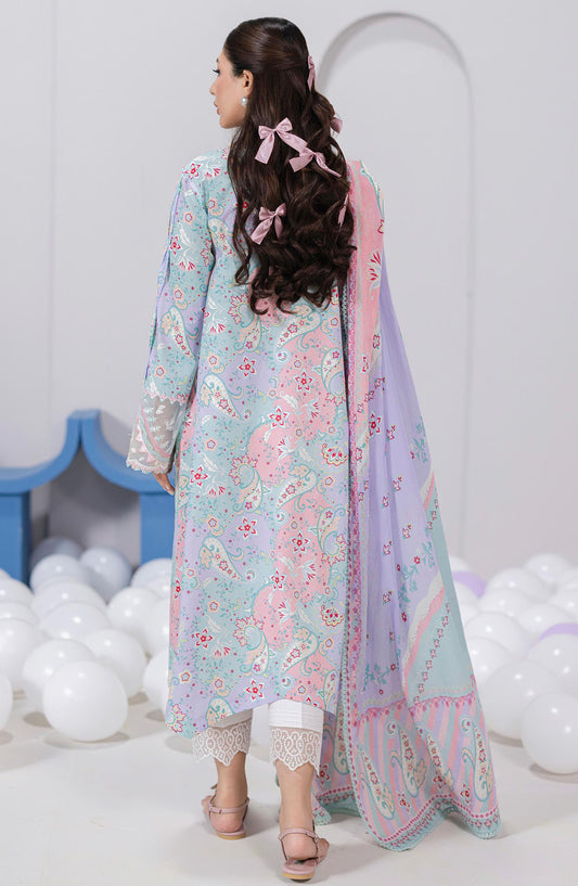 Qalamkar Embroidered Lawn Unstitched 3 Piece Suit - EM-03 A Jade - Q25QLMP - Blue - Summer Collection