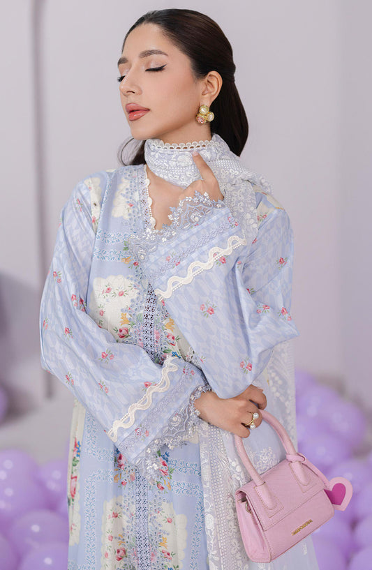 Qalamkar Embroidered Lawn Unstitched 3 Piece Suit - EM-02 A Esme - Q25QLMP - Blue - Summer Collection