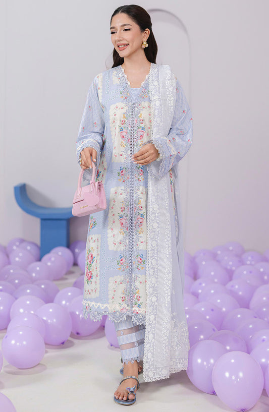 Qalamkar Embroidered Lawn Unstitched 3 Piece Suit - EM-02 A Esme - Q25QLMP - Blue - Summer Collection