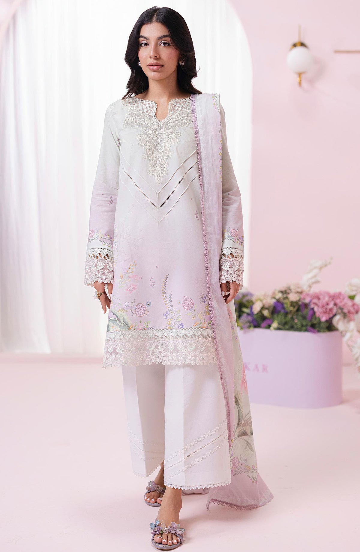 Qalamkar Embroidered Lawn Unstitched 3 Piece Suit - EM-01 A Ivy - Q25QLMP - White - Summer Collection