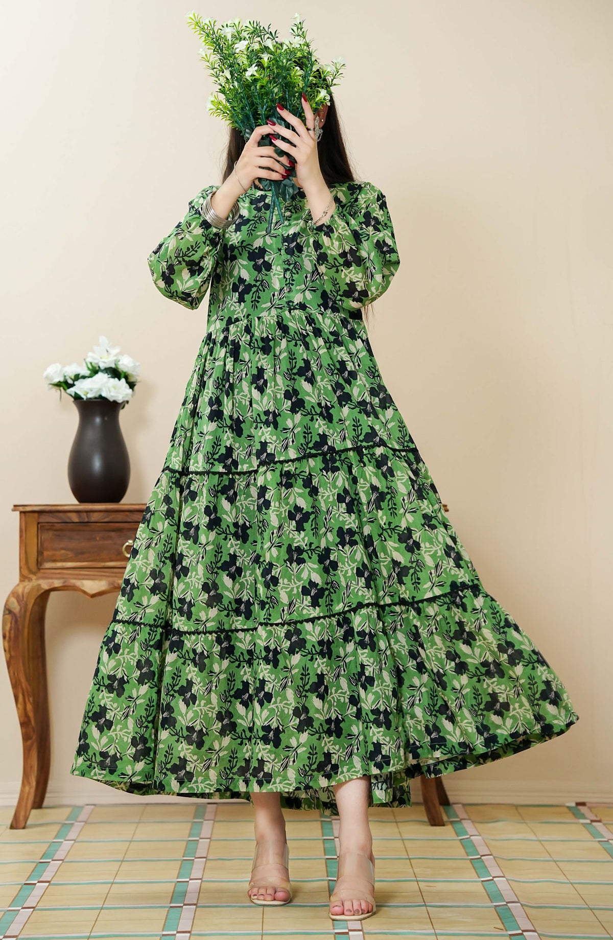 Quadra Floral by Amna Khadija Printed Lawn Stitched 1 Piece Frock - QFLD-18 - AM25QFL - Green - Casual Collection
