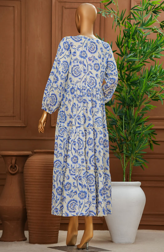 Quadra Floral by Amna Khadija Printed Lawn Stitched 1 Piece Long Frock - QFLD-20 - AM25QFLDV6 - Blue - Summer Collection