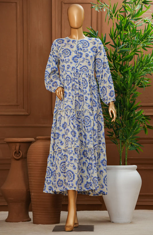 Quadra Floral by Amna Khadija Printed Lawn Stitched 1 Piece Long Frock - QFLD-20 - AM25QFLDV6 - Blue - Summer Collection
