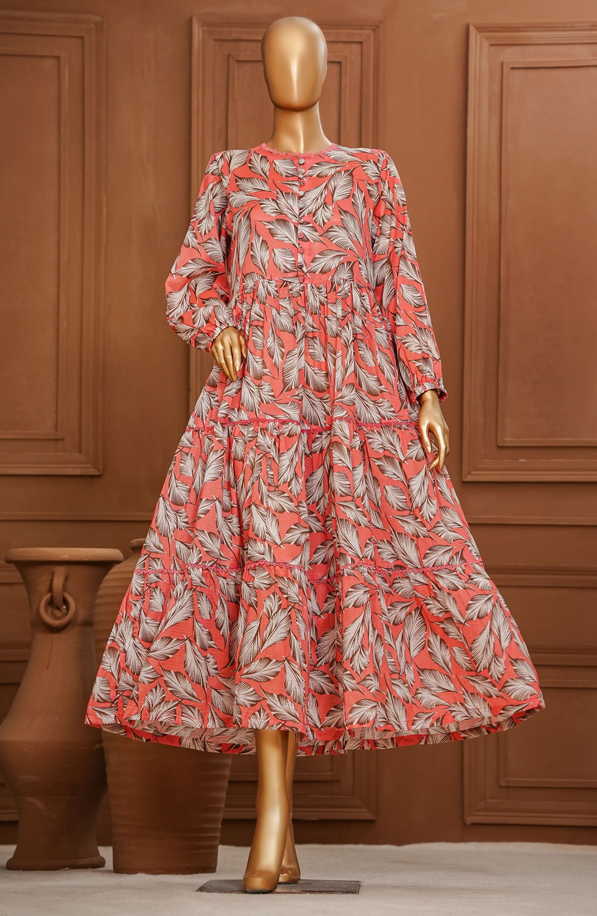 Quadra Floral by Amna Khadija Printed Lawn Stitched 1 Piece Long Frock - QFLD-21 - AM25QFLDV6 - Peach - Summer Collection