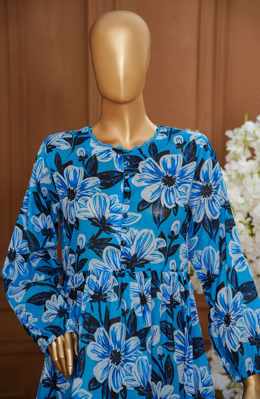 Quadra Floral by Amna Khadija Printed Lawn Stitched 1 Piece Long Frock - QFLD-23 - AM25QFLDV6 - Blue - Summer Collection
