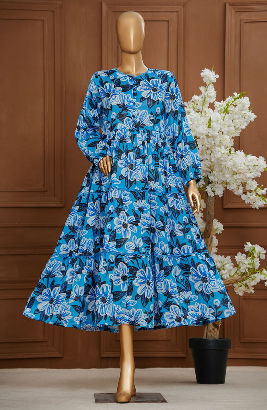 Quadra Floral by Amna Khadija Printed Lawn Stitched 1 Piece Long Frock - QFLD-23 - AM25QFLDV6 - Blue - Summer Collection