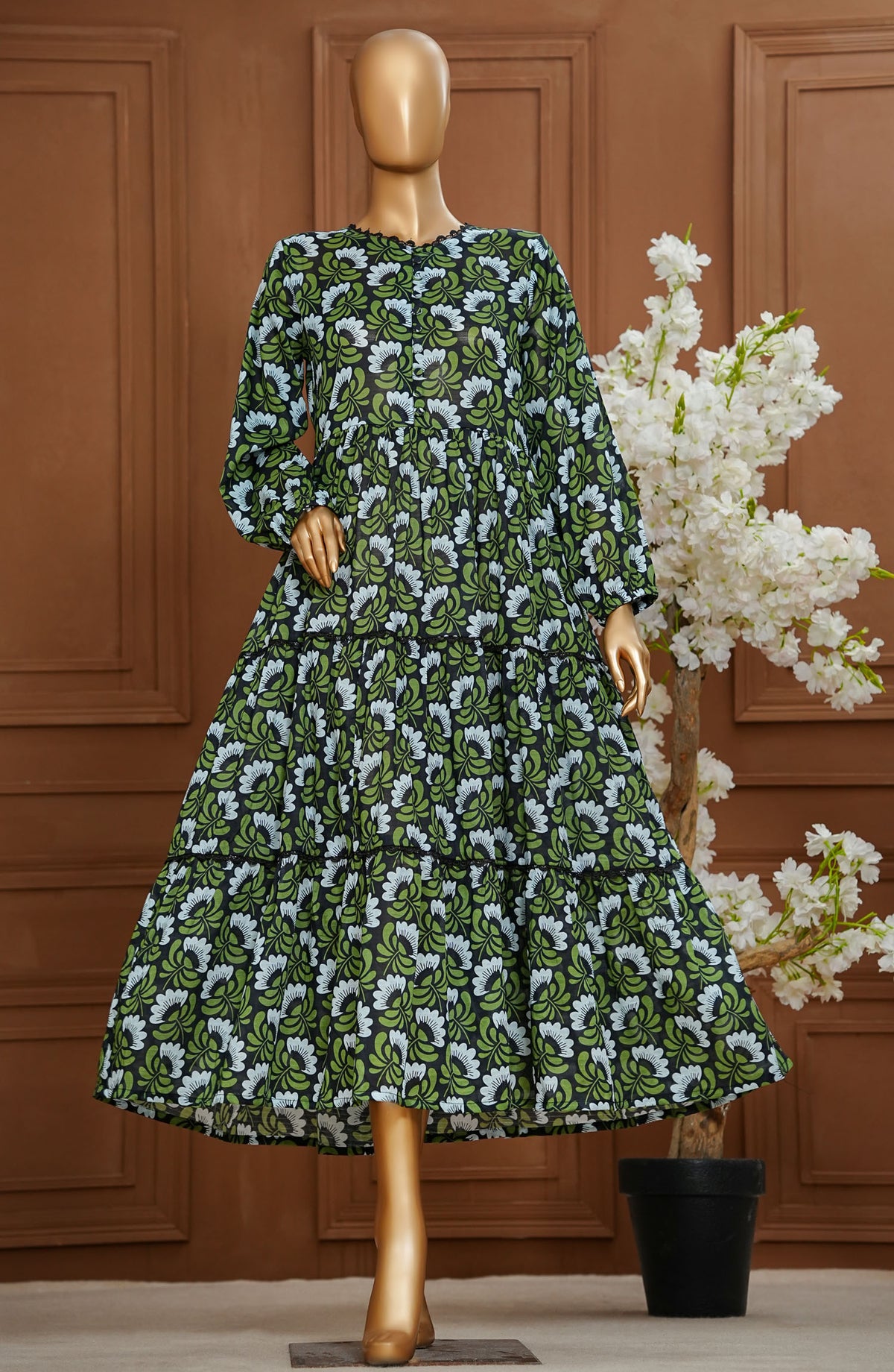 Quadra Floral by Amna Khadija Printed Lawn Stitched 1 Piece Long Frock - QFLD-24 - AM25QFLDV6 - Green - Summer Collection