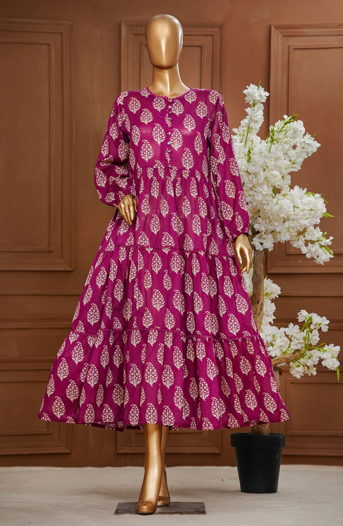 Quadra Floral by Amna Khadija Printed Lawn Stitched 1 Piece Long Frock - QFLD-25 - AM25QFLDV6 - Pink - Summer Collection