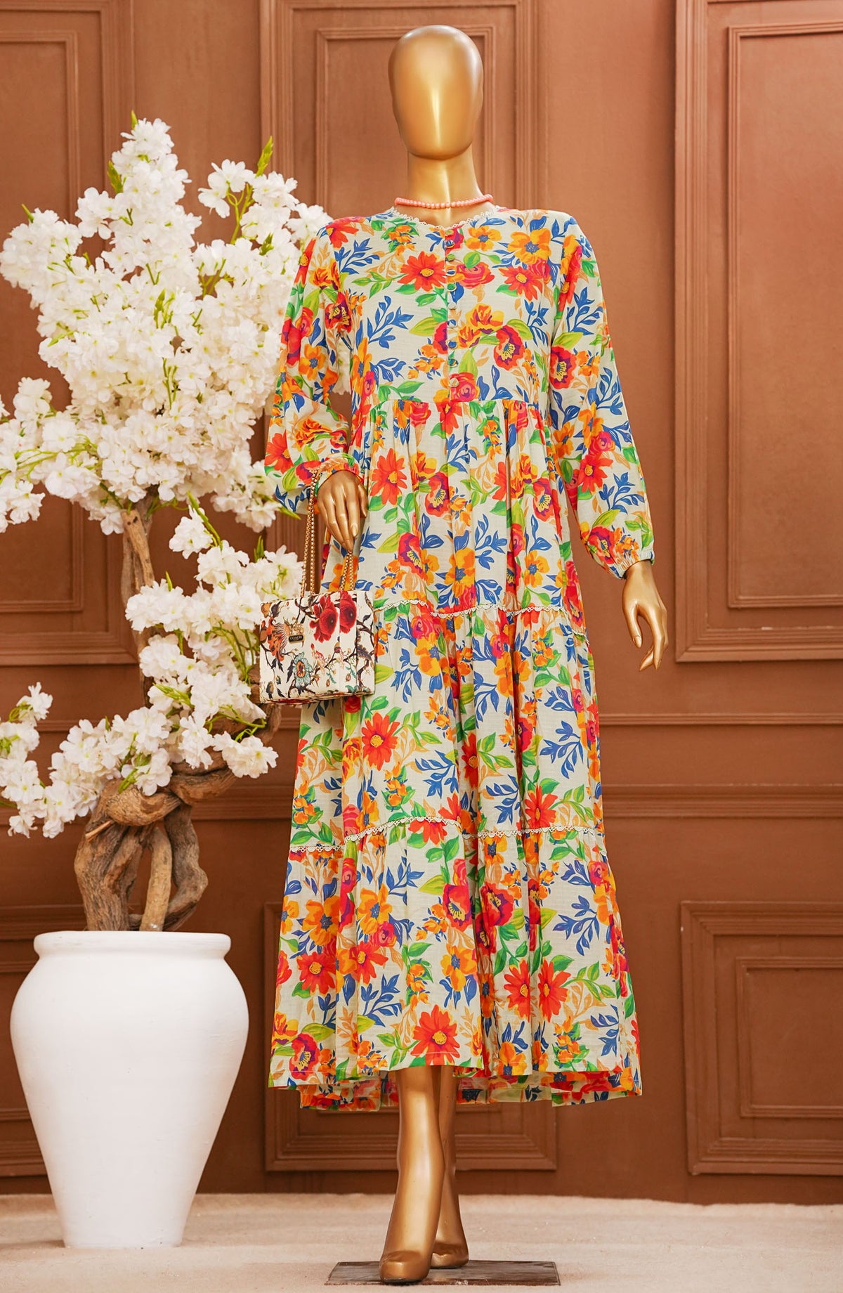 Quadra Floral by Amna Khadija Printed Lawn Stitched 1 Piece Long Frock - QFLD- 26 - AM25QFLDV6 - Multi - Summer Collection