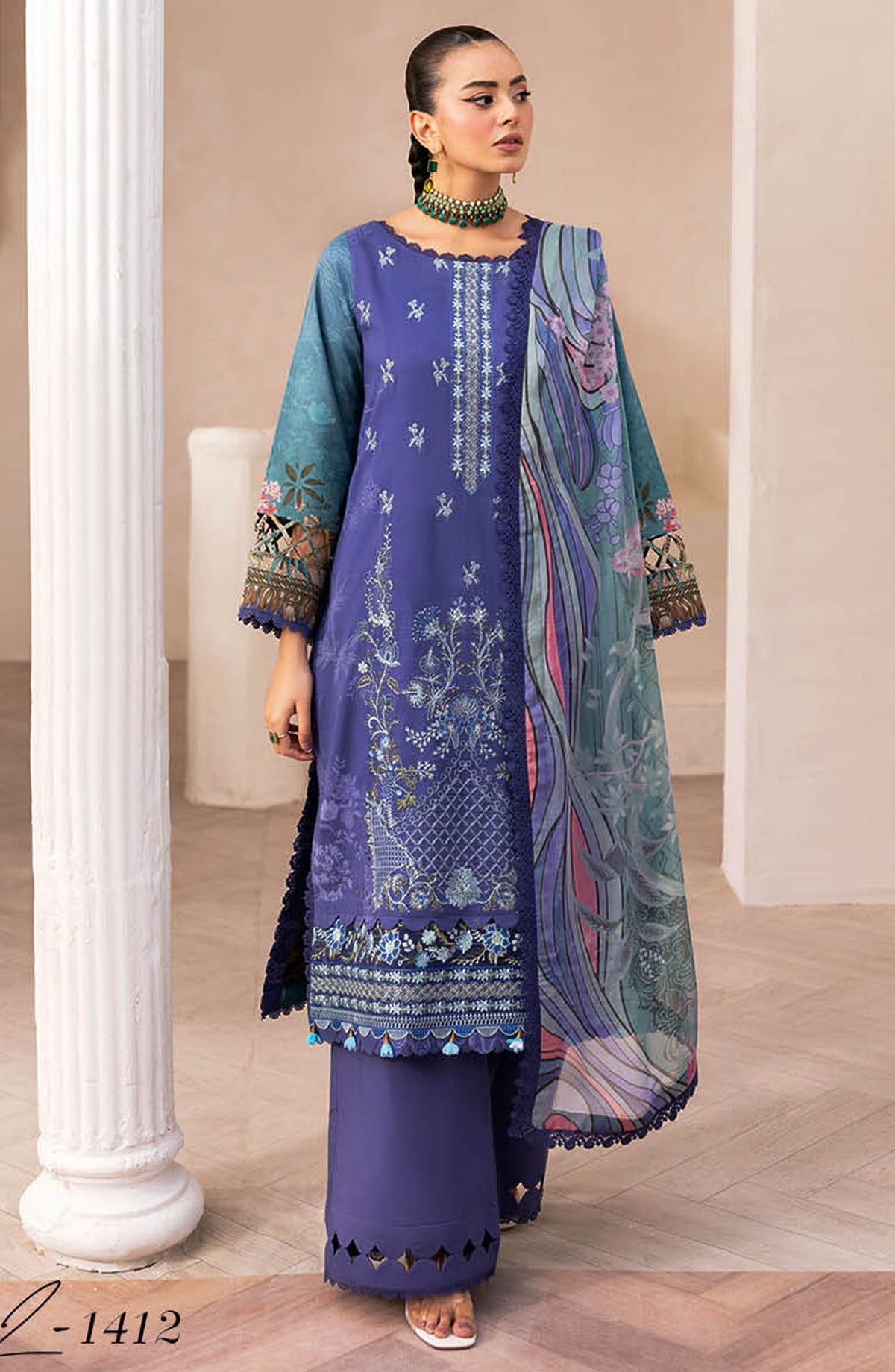 Mashaal by Ramsha Embroidered Lawn Unstitched 3 Piece Suit - Z-1412 - RM25MSHV14 - Blue - Summer Collection
