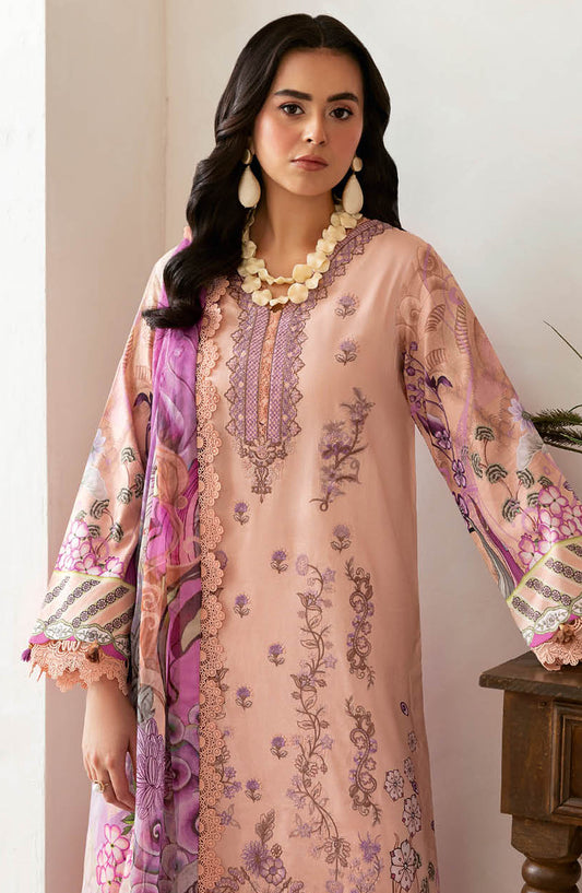 Mashaal by Ramsha Embroidered Lawn Unstitched 3 Piece Suit - Z-1411 - RM25MSHV14 - Peach - Summer Collection