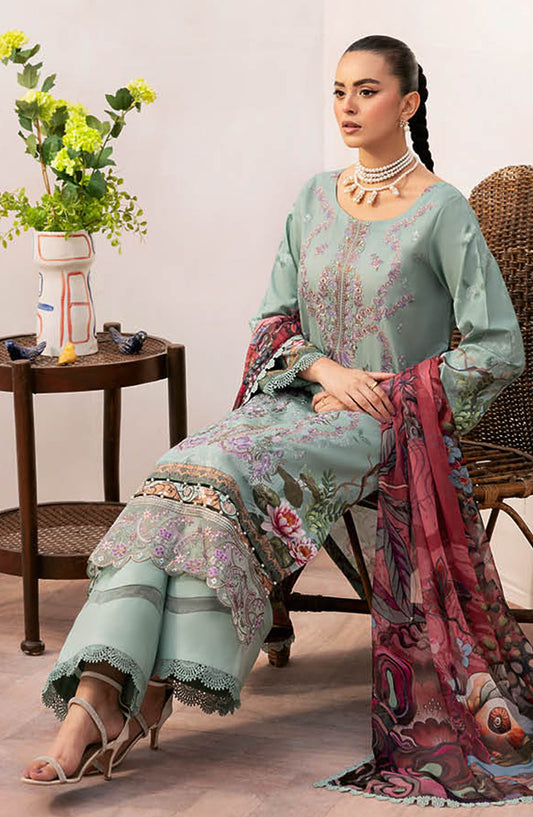 Mashaal by Ramsha Embroidered Lawn Unstitched 3 Piece Suit - Z-1410 - RM25MSHV14 - Green - Summer Collection