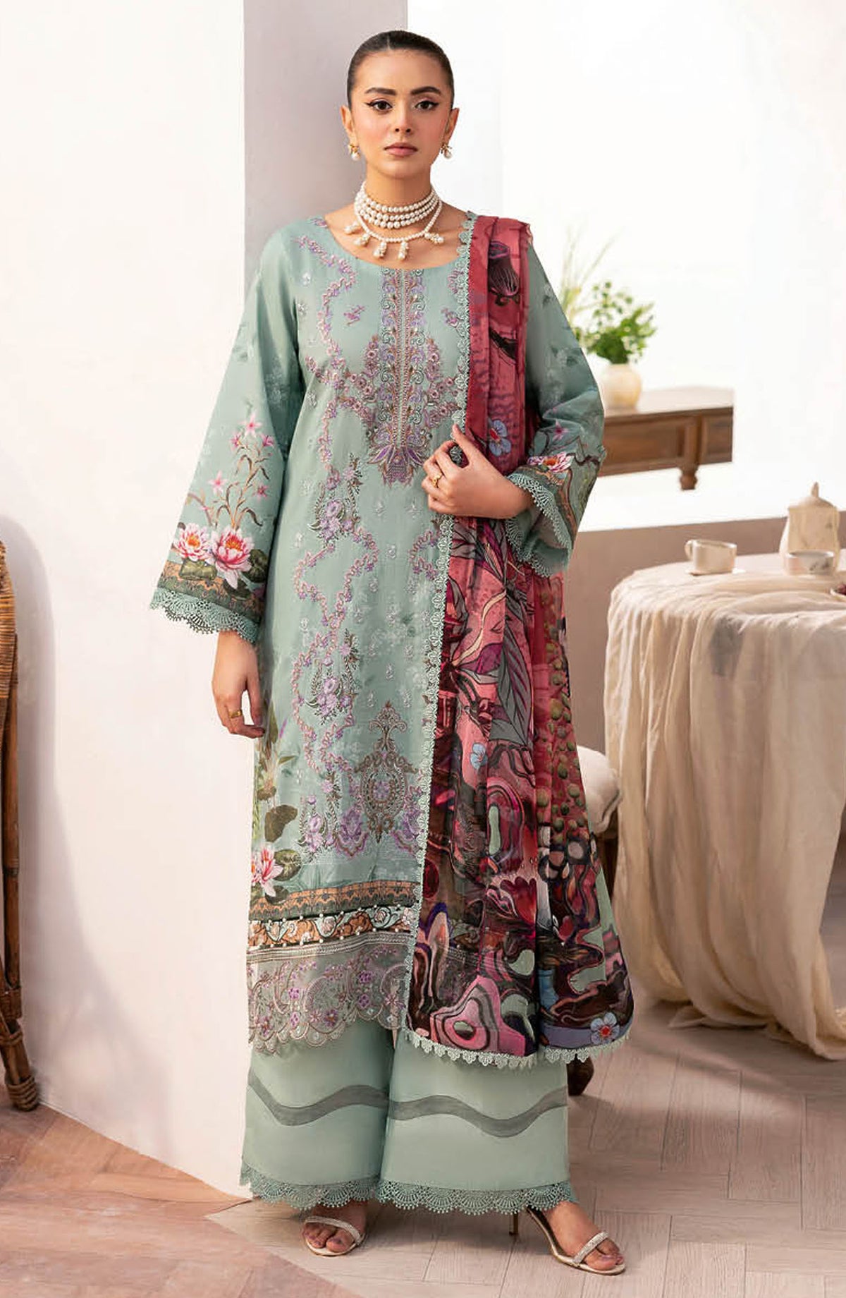 Mashaal by Ramsha Embroidered Lawn Unstitched 3 Piece Suit - Z-1410 - RM25MSHV14 - Green - Summer Collection