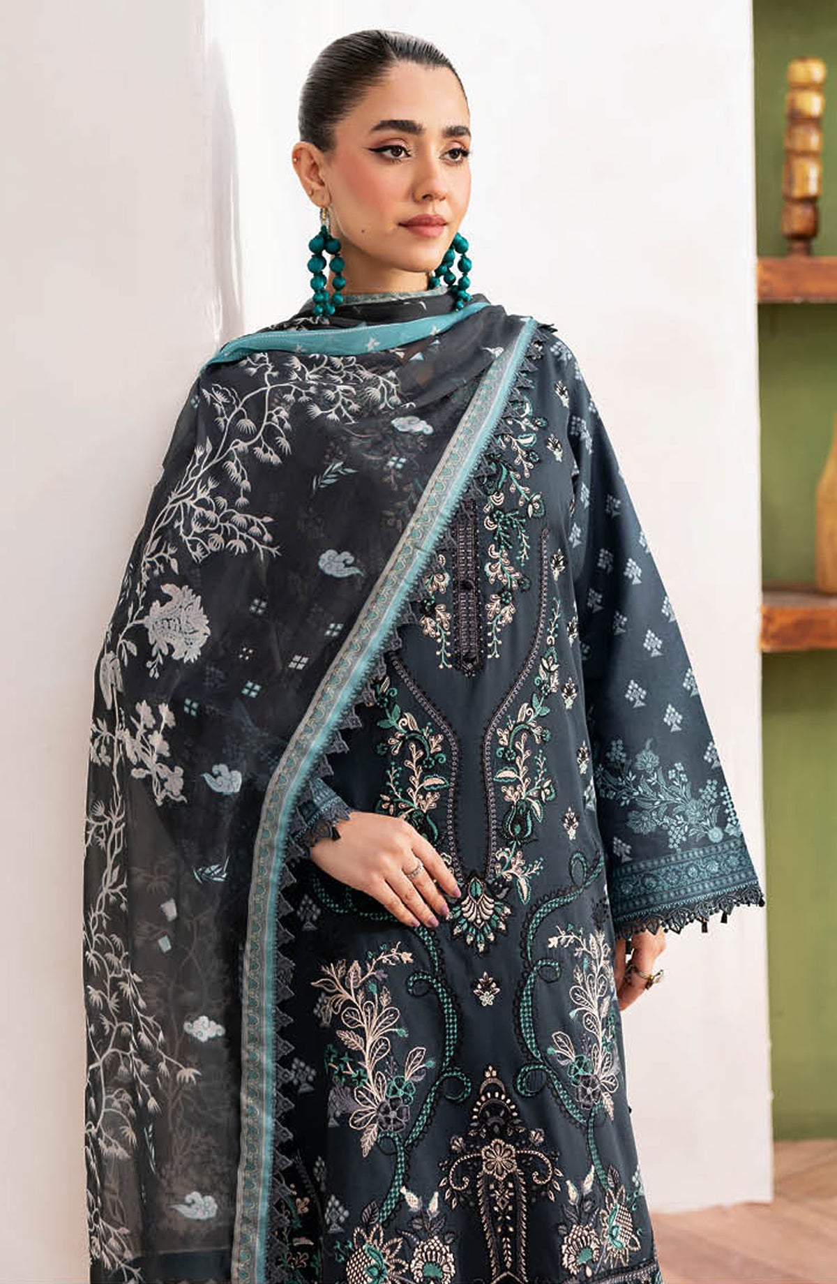 Mashaal by Ramsha Embroidered Lawn Unstitched 3 Piece Suit - Z-1408 - RM25MSHV14 - Black - Summer Collection