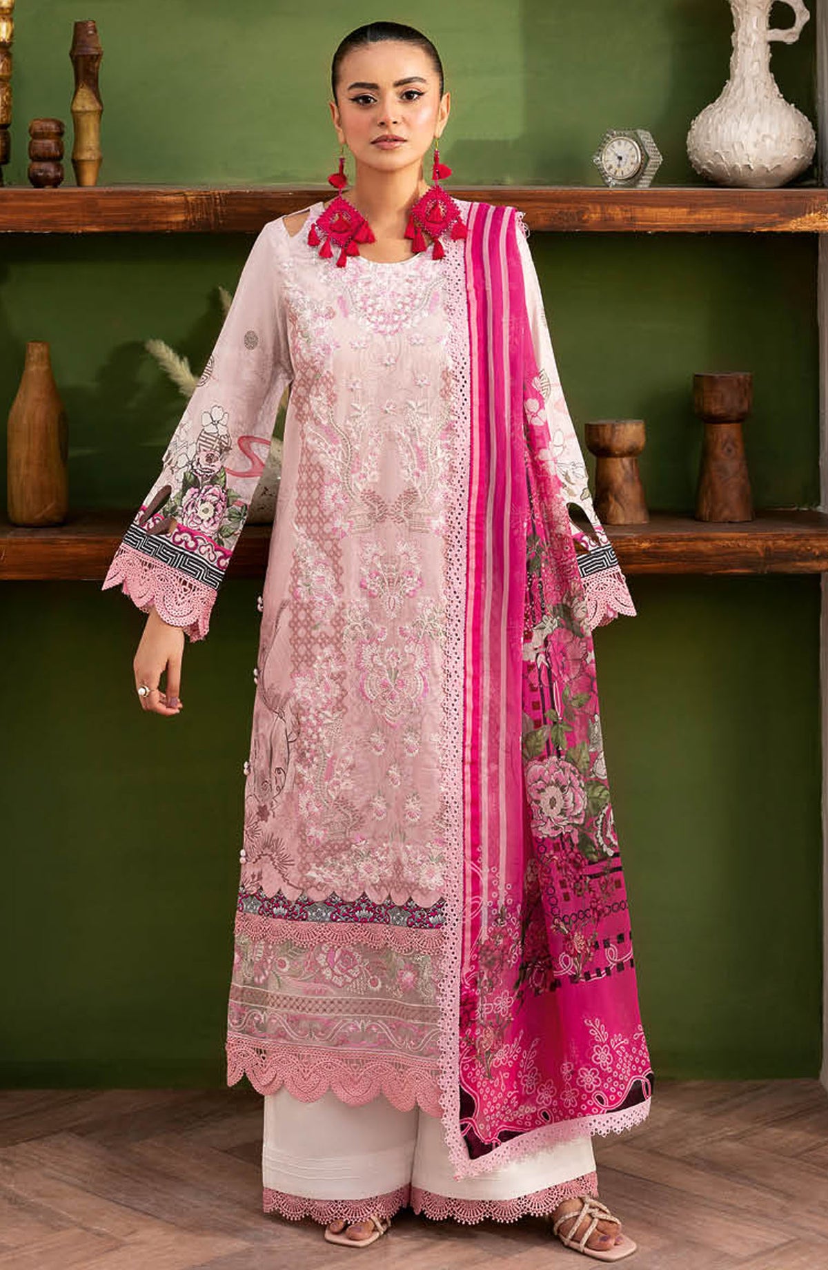 Mashaal by Ramsha Embroidered Lawn Unstitched 3 Piece Suit - Z-1407 - RM25MSHV14 - Pink - Summer Collection