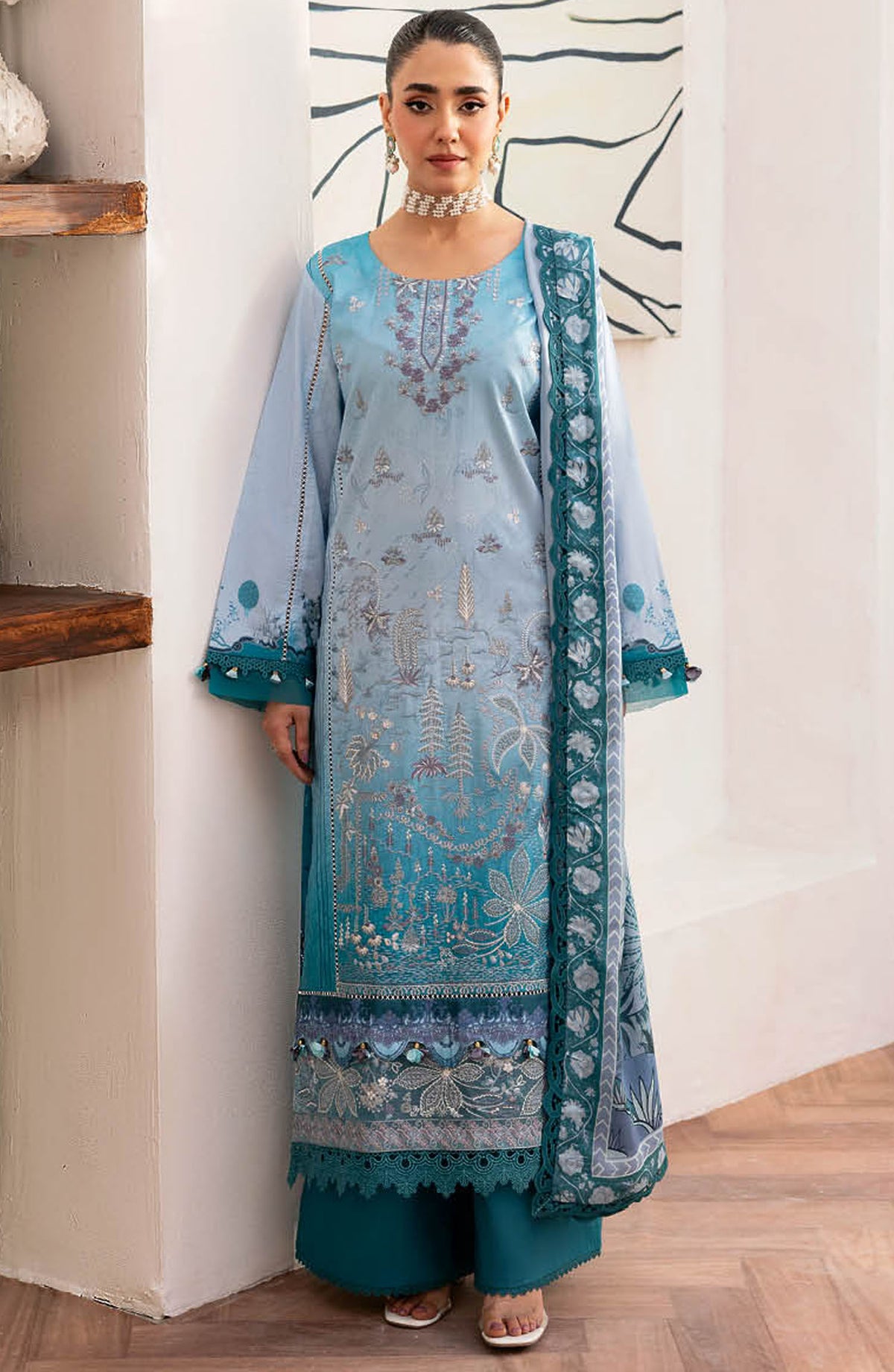 Mashaal by Ramsha Embroidered Lawn Unstitched 3 Piece Suit - Z-1406 - RM25MSHV14 - Blue - Summer Collection