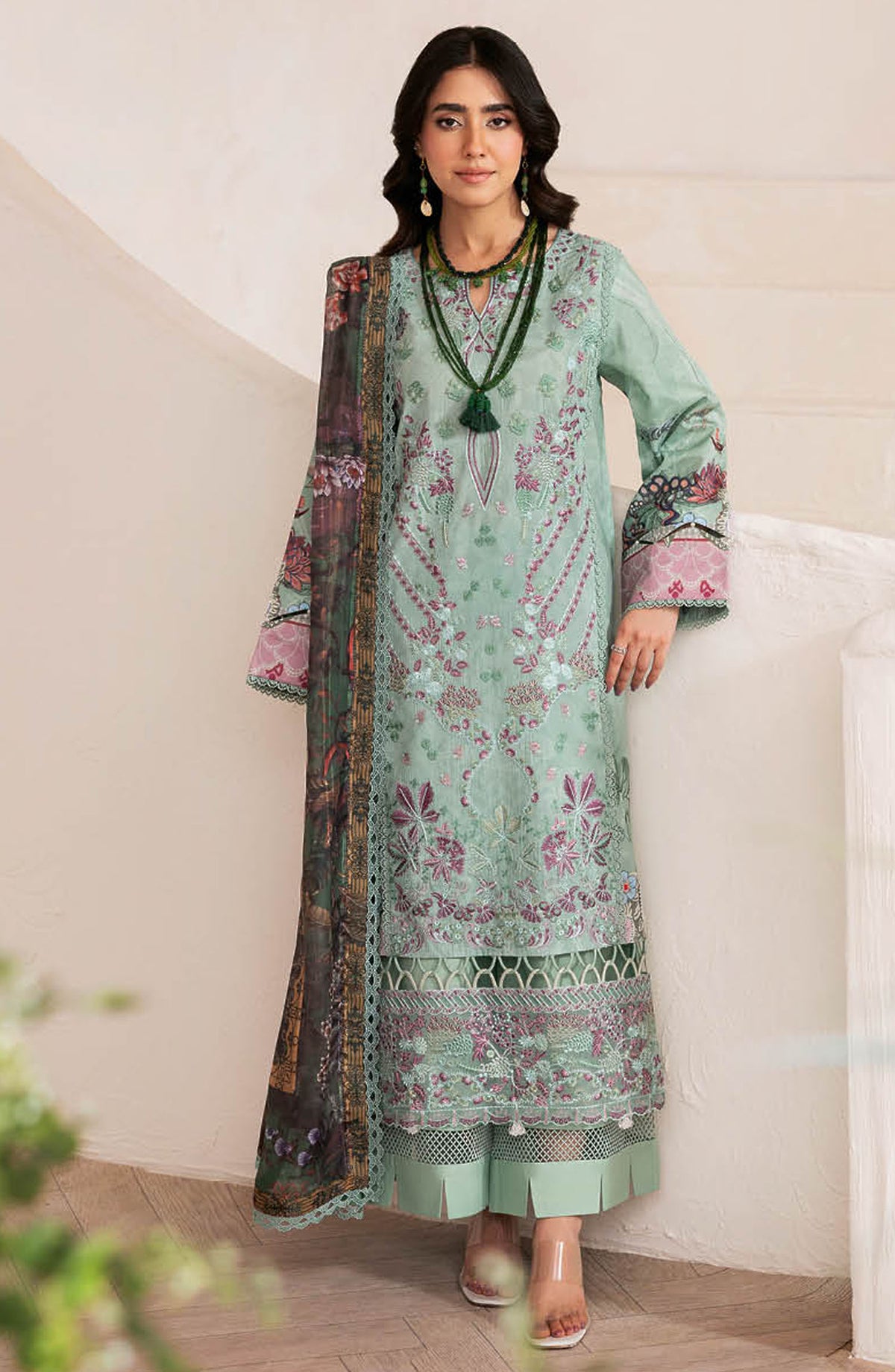 Mashaal by Ramsha Embroidered Lawn Unstitched 3 Piece Suit - Z-1405 - RM25MSHV14 - Green - Summer Collection