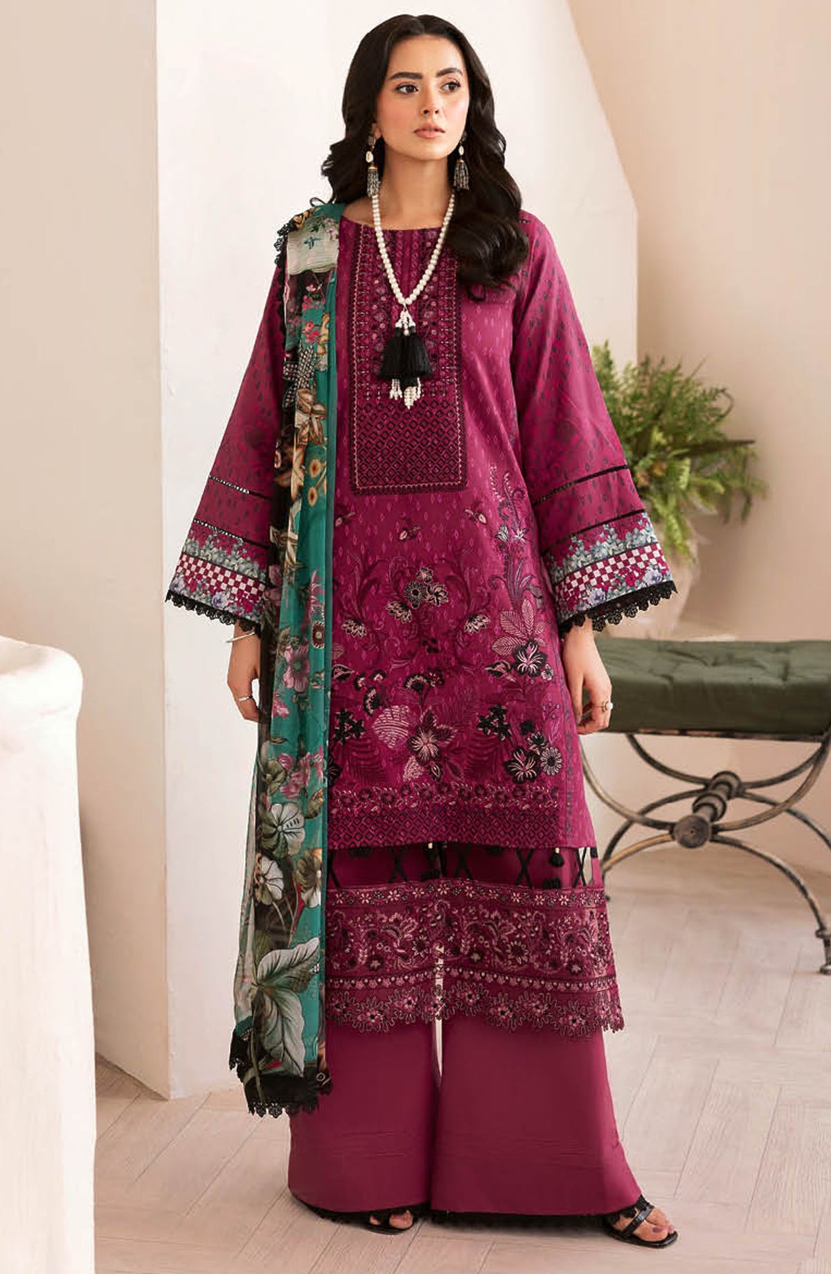 Mashaal by Ramsha Embroidered Lawn Unstitched 3 Piece Suit - Z-1402 - RM25MSHV14 - Purple - Summer Collection