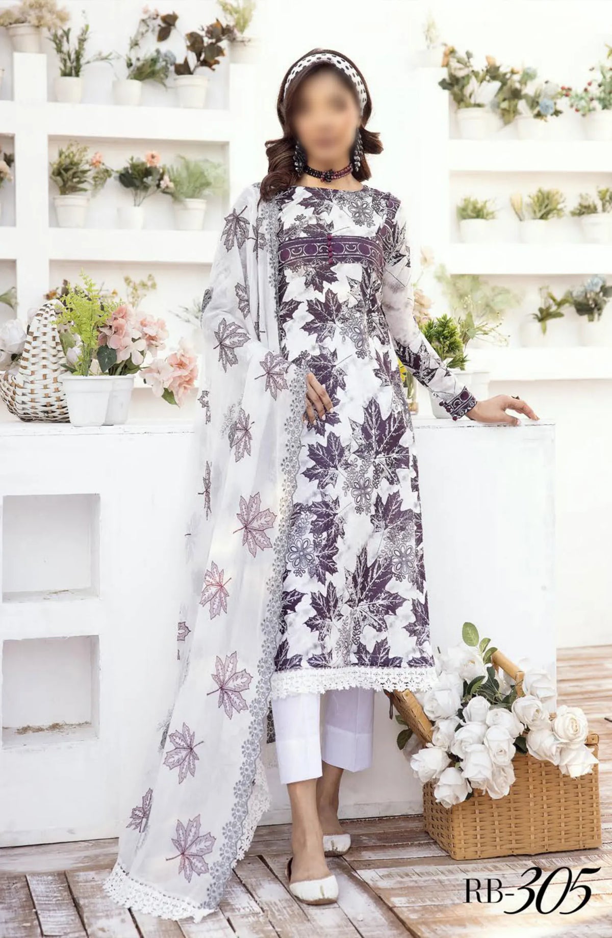 NUR Rang Barang Embroidered and Printed Lawn Collection 2024 - RB 305
