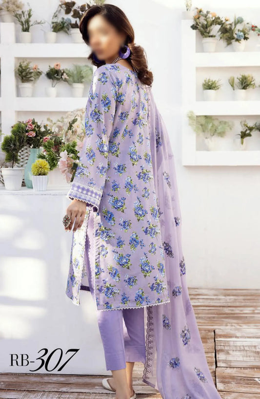 NUR Rang Barang Embroidered and Printed Lawn Collection 2024 - RB 307