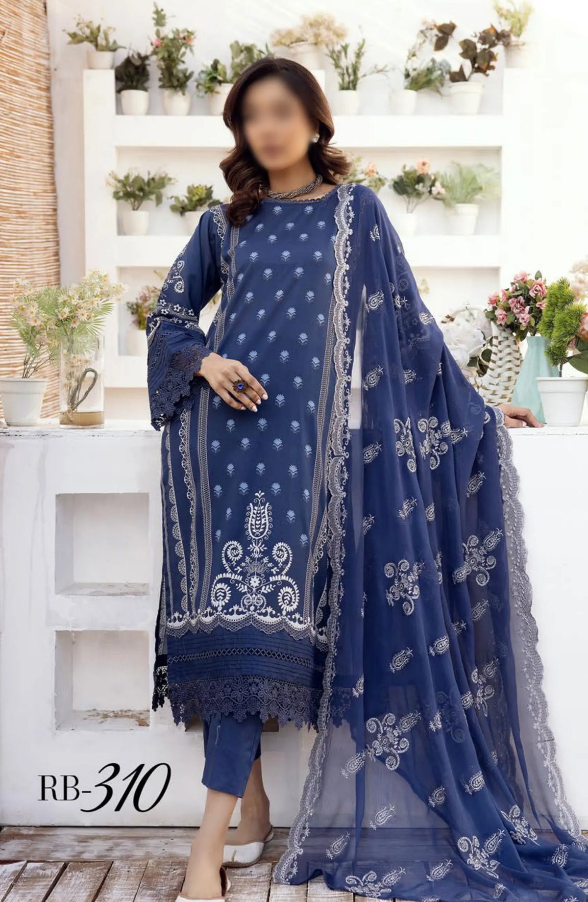 NUR Rang Barang Embroidered and Printed Lawn Collection 2024 - RB 310