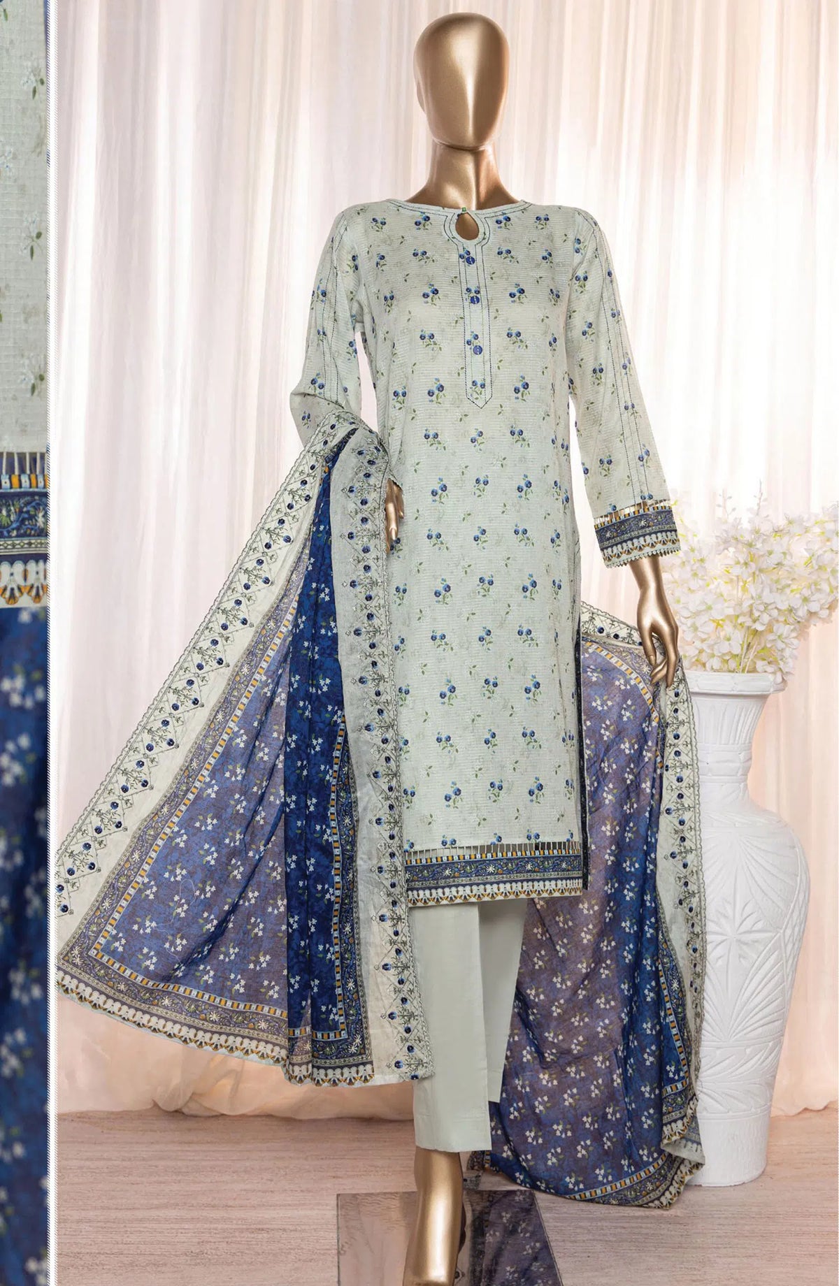 HZ Rimjhim Lawn Embroidered Cutwork Dupatta Collection - REC 123