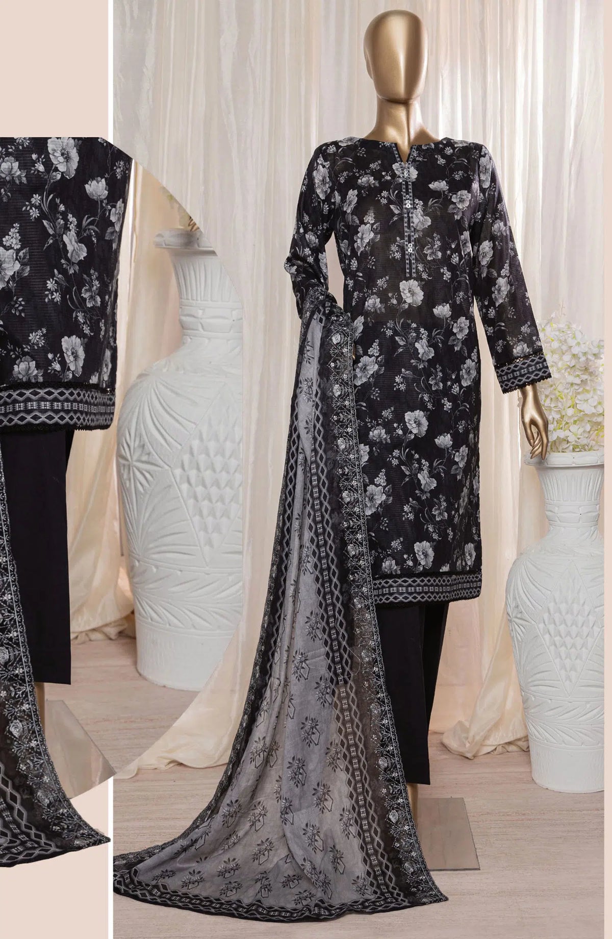 HZ Rimjhim Lawn Embroidered Cutwork Dupatta Collection - REC 124