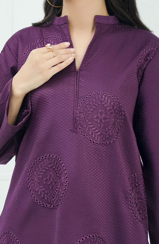 Rue Embrace by Amna Khadija Embroidered Jacquar Stitched 2 Piece Suit - REE-01 - AM25RE - Purple - Casual Collection
