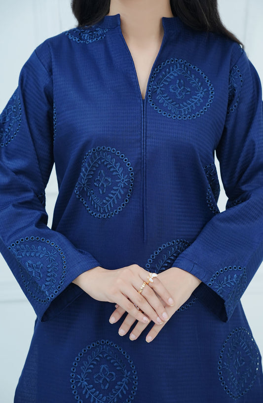 Rue Embrace by Amna Khadija Embroidered Jacquar Stitched 2 Piece Suit - REE-02 - AM25RE - Blue - Casual Collection