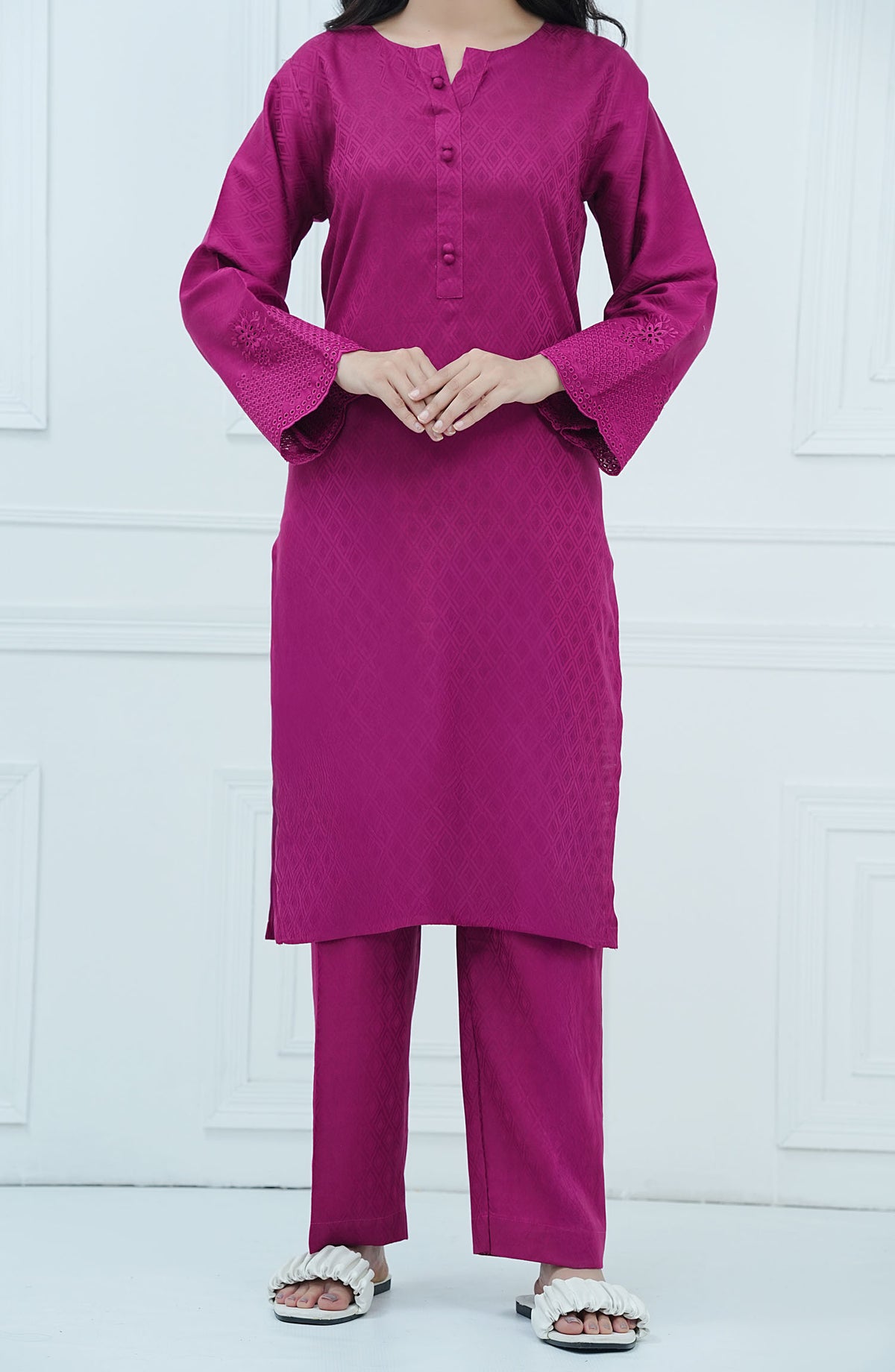 Rue Embrace by Amna Khadija Embroidered Jacquar Stitched 2 Piece Suit - REE-09 - AM25RE - Purple - Casual Collection