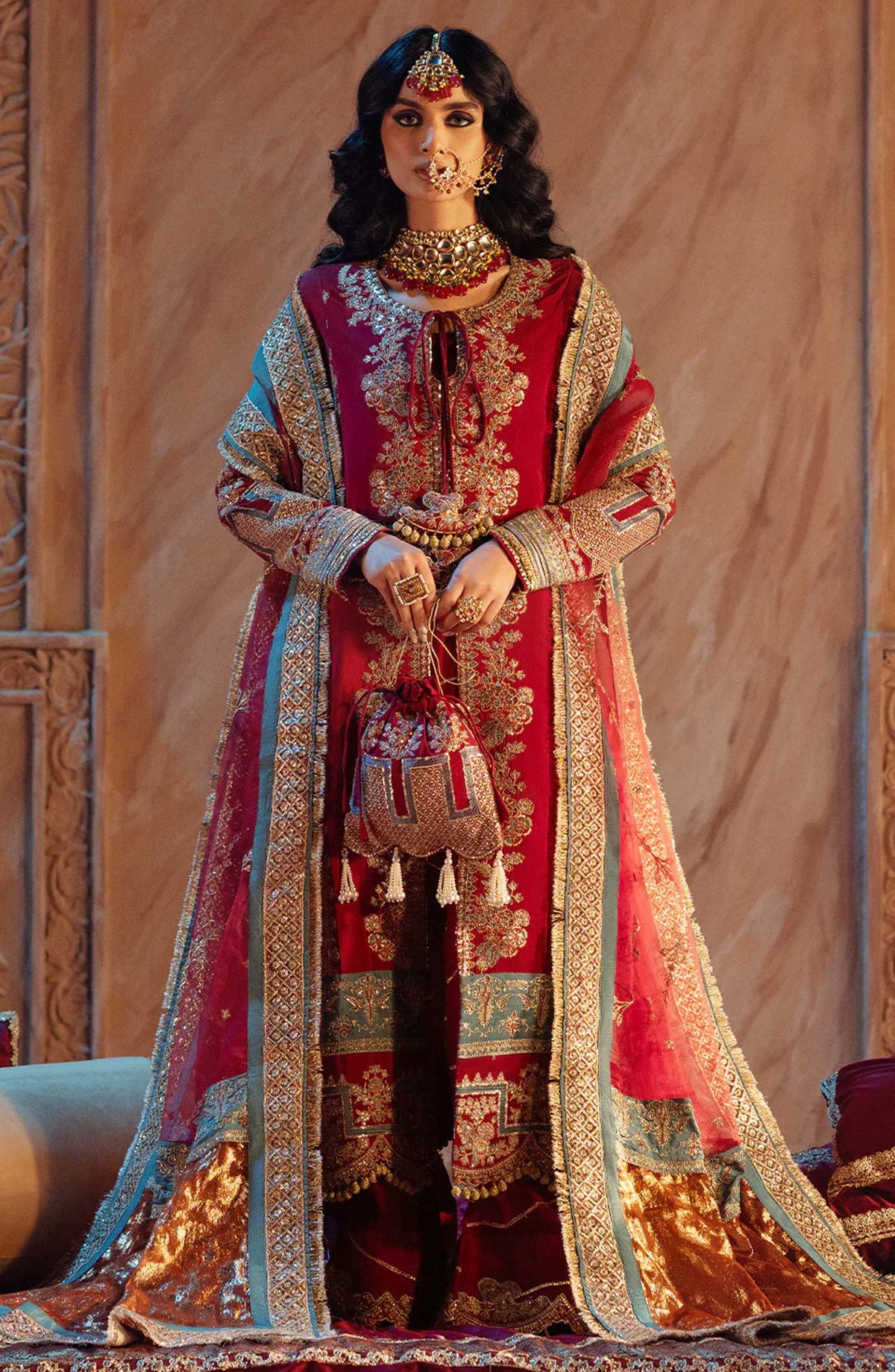 AJR Embroidered Raw silk Unstitched 3 Piece - Rehar - AJR25S - Red - Wedding Collection