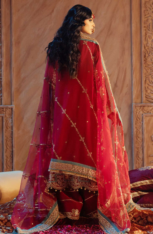 AJR Embroidered Raw silk Unstitched 3 Piece - Rehar - AJR25S - Red - Wedding Collection