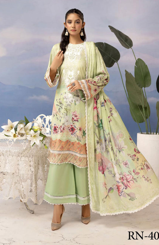 Rang Nagar Embroidered and Printed Unstitched Lawn Collection By NUR Vol 02 - RN-405
