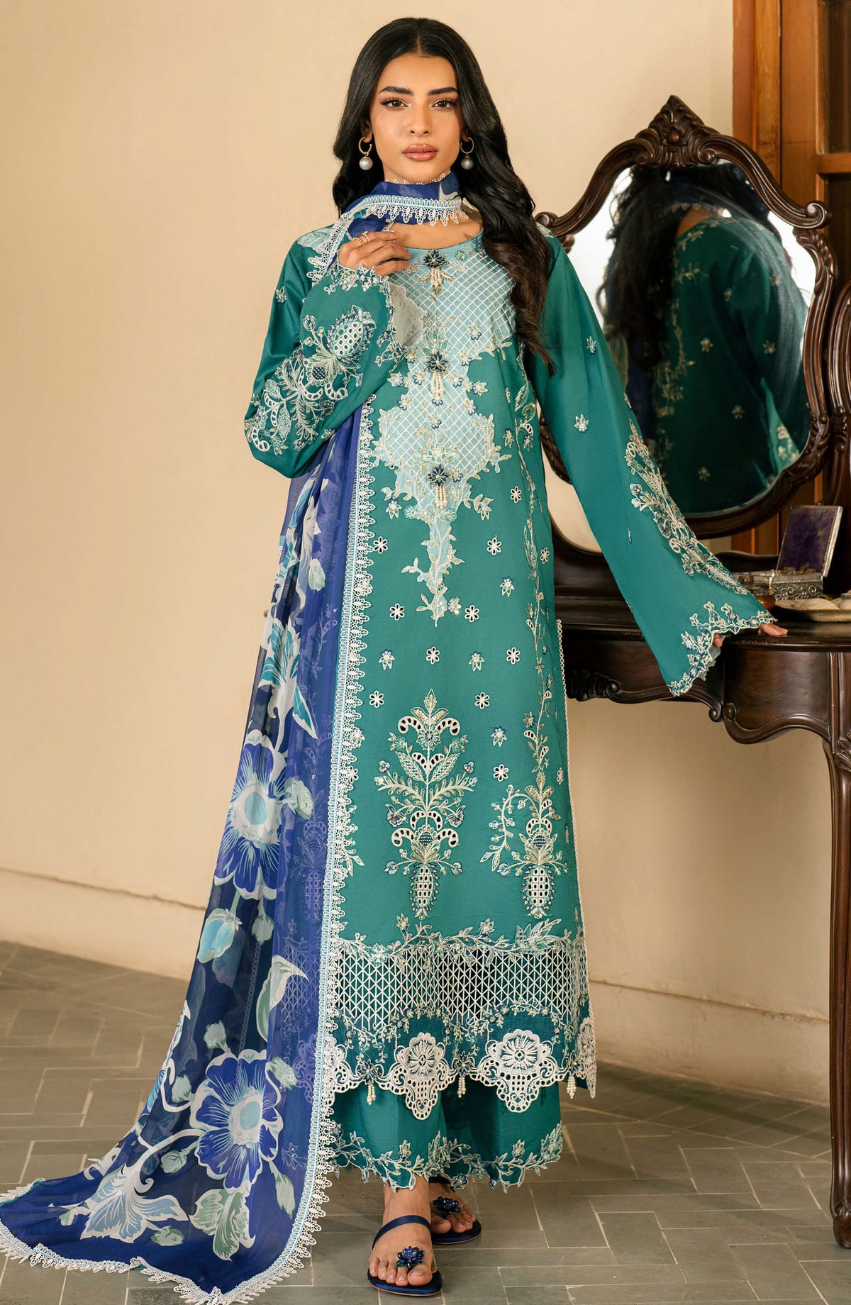Aashiyana by Roheenaz Embroidered Lawn Unstitched 3 Piece Suit - RNZ-02 A Abeer - RH25ASHLL - Green - Summer Collection